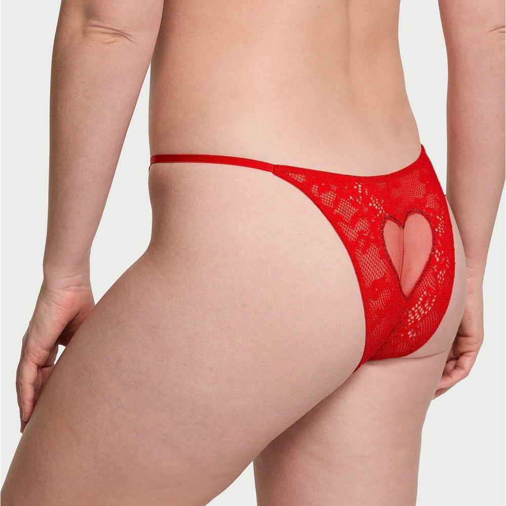 NWT Victoria's Secret Red Lace Rhinestone Heart Brazilian Panty Size Medium